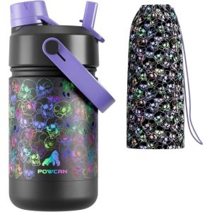 imagePOWCAN 18 oz Insulated Water Bottle with 2in1 Straw and Spout Lid Keep Cold 24H LeakProof Fits in Car Cup Holder Stainless Steel Water Bottle for Sports Travel and School Sea BreezeLuminous Souls Full GlowinDark Set