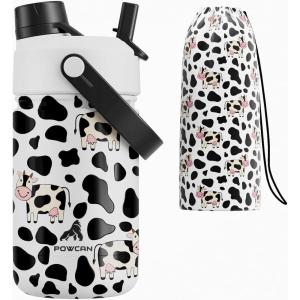 imagePOWCAN 18 oz Insulated Water Bottle with 2in1 Straw and Spout Lid Keep Cold 24H LeakProof Fits in Car Cup Holder Stainless Steel Water Bottle for Sports Travel and School Sea BreezeMoo Moo Cow with Carrier Bag