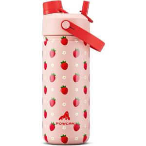 imagePOWCAN 18 oz Insulated Water Bottle with 2in1 Straw and Spout Lid Keep Cold 24H LeakProof Fits in Car Cup Holder Stainless Steel Water Bottle for Sports Travel and School Sea BreezeStrawberry Daisy
