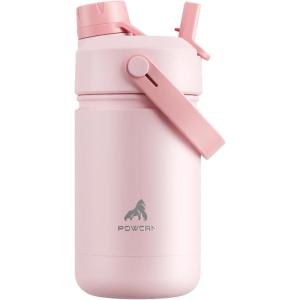 imagePOWCAN 18 oz Insulated Water Bottle with 2in1 Straw and Spout Lid Keep Cold 24H LeakProof Fits in Car Cup Holder Stainless Steel Water Bottle for Sports Travel and School Sea BreezeCotton Candy
