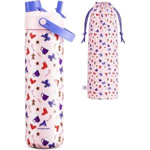 imagePOWCAN 40 oz Insulated Water Bottle with 2in1 Straw and Spout Lid Keep Cold 24H LeakProof BPAFree Double Wall Stainless Steel Water Bottle for Sports Gym Travel and School Be FreeSugar  Spice Holiday