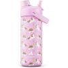 image18 oz Kids Water Bottle for Girls BPAFree Leakproof Easy Carry Durable Straw Spout Lid 24H Cold Cute Patterns Insulated Stainless Steel Cup for School Travel Camping Daily Rainbow Unicorn
