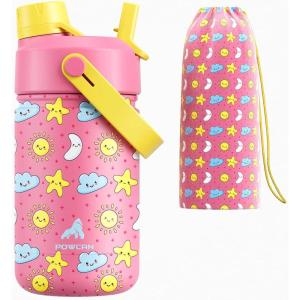 image18 oz Stainless Steel Water Bottle for kids Leakproof BPAFree Easy Carry Backpack Friendly 24H Cold Reusable Insulated Cup Durable Straw Spout Lid for Sports Adventures Camping Turbo RacerSunny Dreamswith Carrier Bag
