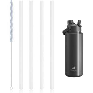 imagePOWCAN Replacement Straw Set 4 Reusable Straws ampamp 1 Cleaning Brush Fits 1264oz Insulated Water Bottles FoodGrade Safe and OdorFree Water Bottle Accessories 18oz40 oz