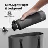 imagePOWCAN 24 oz Slim Insulated Water Bottle with Straw Leakproof Keep Cold 24H Cupholder Friendly Top Handle BPAfree Stainless Steel Water Bottle for Sport Travel School Gym Midnight BlackStone Gray