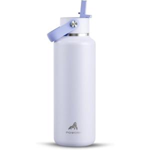 imagePOWCAN 24 oz Slim Insulated Water Bottle with Straw Leakproof Keep Cold 24H Cupholder Friendly Top Handle BPAfree Stainless Steel Water Bottle for Sport Travel School Gym Midnight BlackLupine Haze