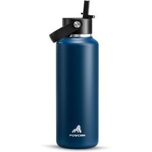 imagePOWCAN 24 oz Slim Insulated Water Bottle with Straw Leakproof Keep Cold 24H Cupholder Friendly Top Handle BPAfree Stainless Steel Water Bottle for Sport Travel School Gym Midnight BlackIndigo Blue