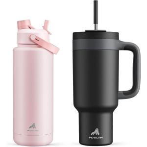 imagePOWCAN 40 oz Insulated Water Bottle ampamp Tumbler with Handle Bundle
