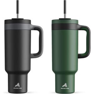 imagePOWCAN 50 oz Tumbler with Handle 2 Pack 2in1 Straw amp Sip Lid Leakproof Dishwasher Safe Insulated Stainless Steel Coffee Mug Keeps Cold for 34 Hours Fits in Car Cup HolderMight amp Forest