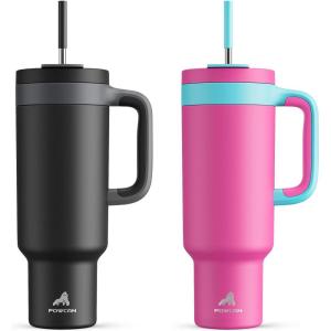 imagePOWCAN 50 oz Tumbler with Handle 2 Pack 2in1 Straw amp Sip Lid Leakproof Dishwasher Safe Insulated Stainless Steel Coffee Mug Keeps Cold for 34 Hours Fits in Car Cup HolderMight amp Barbie