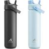imagePOWCAN 26 oz Insulated Water Bottle 2 Pack Keep Cold 24H LeakProof Fits in Car Cup Holder Stainless Steel Water Bottle for Sports Travel and School Dark Knight and Sea Breeze