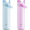 imagePOWCAN 26 oz Insulated Water Bottle 2 Pack Keep Cold 24H LeakProof Fits in Car Cup Holder Stainless Steel Water Bottle for Sports Travel and School Sea Breeze and Misty Lilac