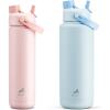 imagePOWCAN 26 oz and 40 oz Insulated Water Bottle 2 Pack 2in1 Straw and Spout Lid Keep Cold 24H LeakProof BPAFree only 26 oz Fits in Car Cup Holder Cotton Candy and Sea Breeze