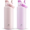 imagePOWCAN 40 oz Insulated Water Bottle 2 Pack 2in1 Straw and Spout Lid Keep Cold 24H LeakProof Double Wall Stainless Steel Water Bottle for Sports Gym Travel Cotton Candy amp Misty Lilac