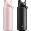 imagePOWCAN 40 oz Insulated Water Bottle 2 Pack 2in1 Straw and Spout Lid Keep Cold 24H LeakProof Double Wall Stainless Steel Water Bottle for Sports Gym Travel Cotton Candy amp Dark Knight