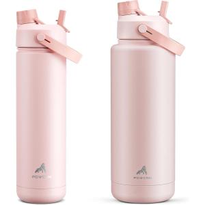 imagePOWCAN 26 oz and 40 oz Insulated Water Bottle 2 Pack 2in1 Straw and Spout Lid Keep Cold 24H LeakProof BPAFree only 26 oz Fits in Car Cup Holder Cotton Candy and Cotton Candy