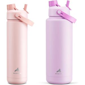 imagePOWCAN 26 oz and 40 oz Insulated Water Bottle 2 Pack 2in1 Straw and Spout Lid Keep Cold 24H LeakProof BPAFree only 26 oz Fits in Car Cup Holder Cotton Candy and Misty Lilac