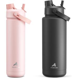 imagePOWCAN 26 oz and 40 oz Insulated Water Bottle 2 Pack 2in1 Straw and Spout Lid Keep Cold 24H LeakProof BPAFree only 26 oz Fits in Car Cup Holder Cotton Candy and Dark Knight