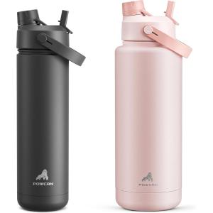 imagePOWCAN 26 oz and 40 oz Insulated Water Bottle 2 Pack 2in1 Straw and Spout Lid Keep Cold 24H LeakProof BPAFree only 26 oz Fits in Car Cup Holder Dark Knight and Cotton Candy