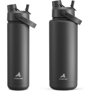 imagePOWCAN 26 oz and 40 oz Insulated Water Bottle 2 Pack 2in1 Straw and Spout Lid Keep Cold 24H LeakProof BPAFree only 26 oz Fits in Car Cup Holder Dark Knight and Dark Knight