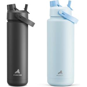 imagePOWCAN 26 oz and 40 oz Insulated Water Bottle 2 Pack 2in1 Straw and Spout Lid Keep Cold 24H LeakProof BPAFree only 26 oz Fits in Car Cup Holder Dark Knight and Sea Breeze