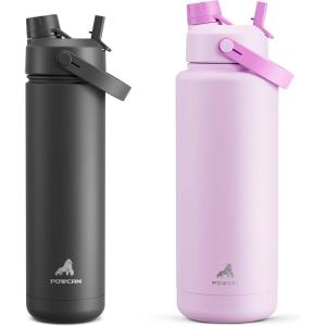 imagePOWCAN 26 oz and 40 oz Insulated Water Bottle 2 Pack 2in1 Straw and Spout Lid Keep Cold 24H LeakProof BPAFree only 26 oz Fits in Car Cup Holder Dark Knight and Misty Lilac