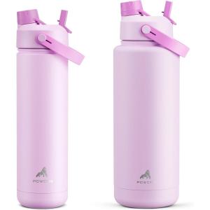 imagePOWCAN 26 oz and 40 oz Insulated Water Bottle 2 Pack 2in1 Straw and Spout Lid Keep Cold 24H LeakProof BPAFree only 26 oz Fits in Car Cup Holder Misty Lilac and Misty Lilac
