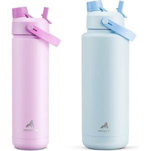 imagePOWCAN 26 oz and 40 oz Insulated Water Bottle 2 Pack 2in1 Straw and Spout Lid Keep Cold 24H LeakProof BPAFree only 26 oz Fits in Car Cup Holder Misty Lilac and Sea Breeze