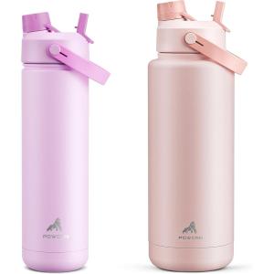 imagePOWCAN 26 oz and 40 oz Insulated Water Bottle 2 Pack 2in1 Straw and Spout Lid Keep Cold 24H LeakProof BPAFree only 26 oz Fits in Car Cup Holder Misty Lilac and Cotton Candy