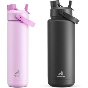 imagePOWCAN 26 oz and 40 oz Insulated Water Bottle 2 Pack 2in1 Straw and Spout Lid Keep Cold 24H LeakProof BPAFree only 26 oz Fits in Car Cup Holder Misty Lilac and Dark Knight