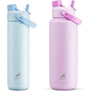 imagePOWCAN 26 oz and 40 oz Insulated Water Bottle 2 Pack 2in1 Straw and Spout Lid Keep Cold 24H LeakProof BPAFree only 26 oz Fits in Car Cup Holder Sea Breeze and Misty Lilac