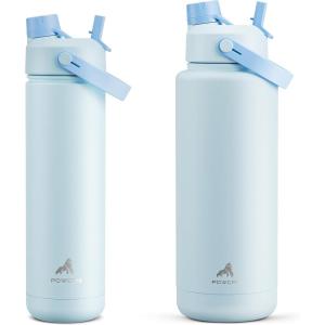 imagePOWCAN 26 oz and 40 oz Insulated Water Bottle 2 Pack 2in1 Straw and Spout Lid Keep Cold 24H LeakProof BPAFree only 26 oz Fits in Car Cup Holder Sea Breeze and Sea Breeze