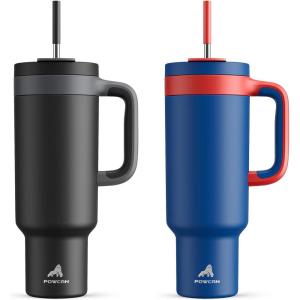 imagePOWCAN 50 oz Tumbler with Handle 2 Pack 2in1 Straw amp Sip Lid Leakproof Dishwasher Safe Insulated Stainless Steel Coffee Mug Keeps Cold for 34 Hours Fits in Car Cup HolderMight amp Superman